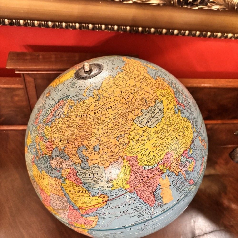 Vintage 1960s Cram's Imperial 12" World Globe Brass Wire Stand Desk Map Decor - Picture 7 of 12